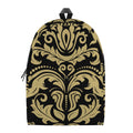 Black And Beige Damask Pattern Print School Backpack