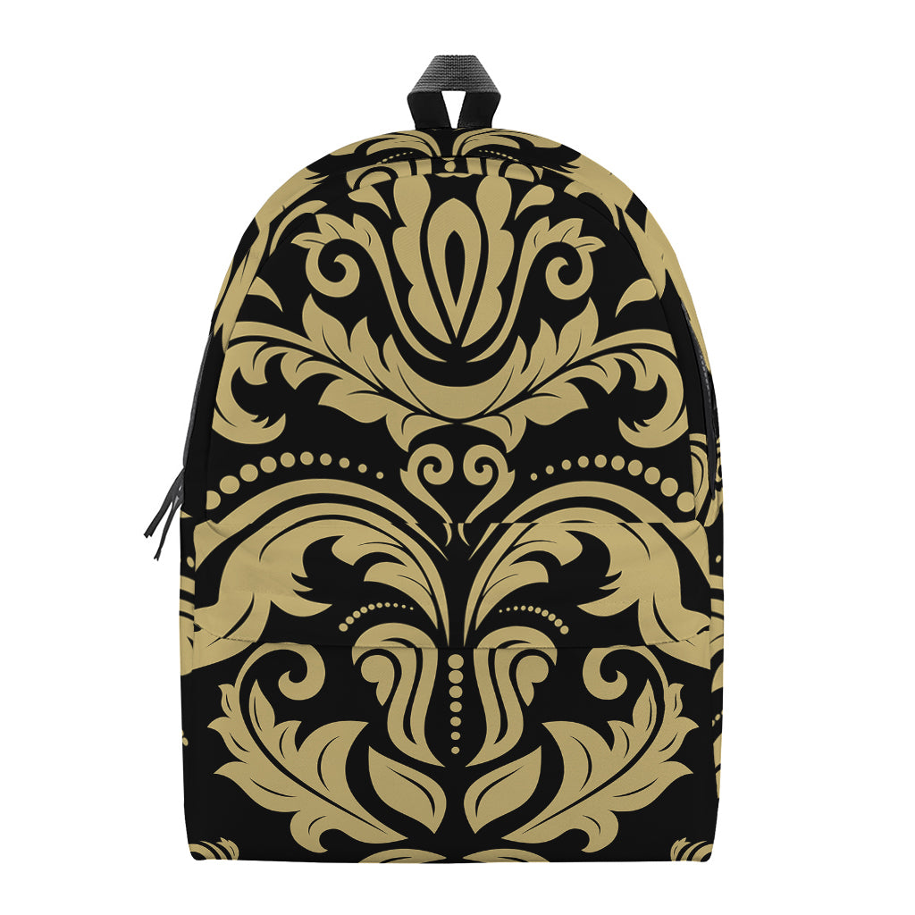 Black And Beige Damask Pattern Print Backpack