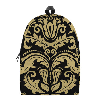 Black And Beige Damask Pattern Print Backpack