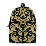 Black And Beige Damask Pattern Print Backpack