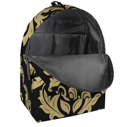 Black And Beige Damask Pattern Print Backpack