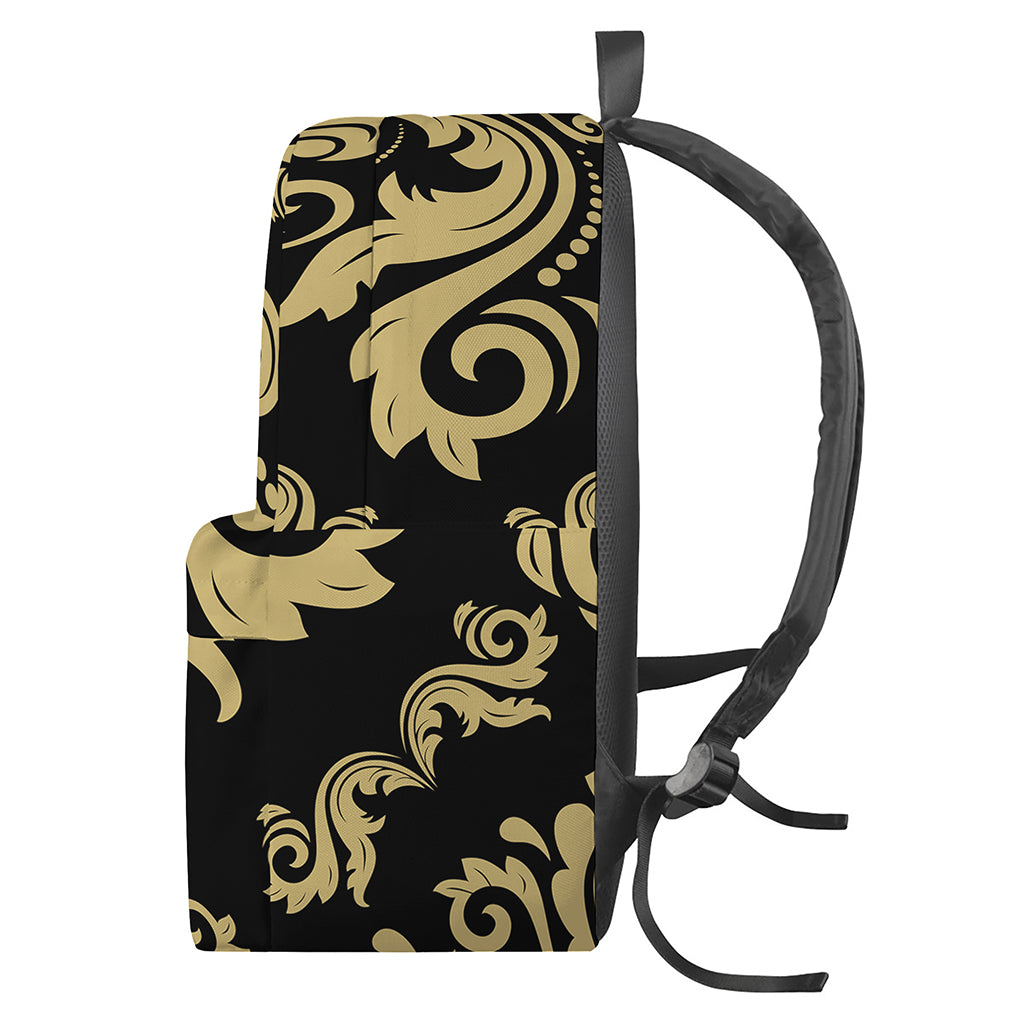 Black And Beige Damask Pattern Print Backpack