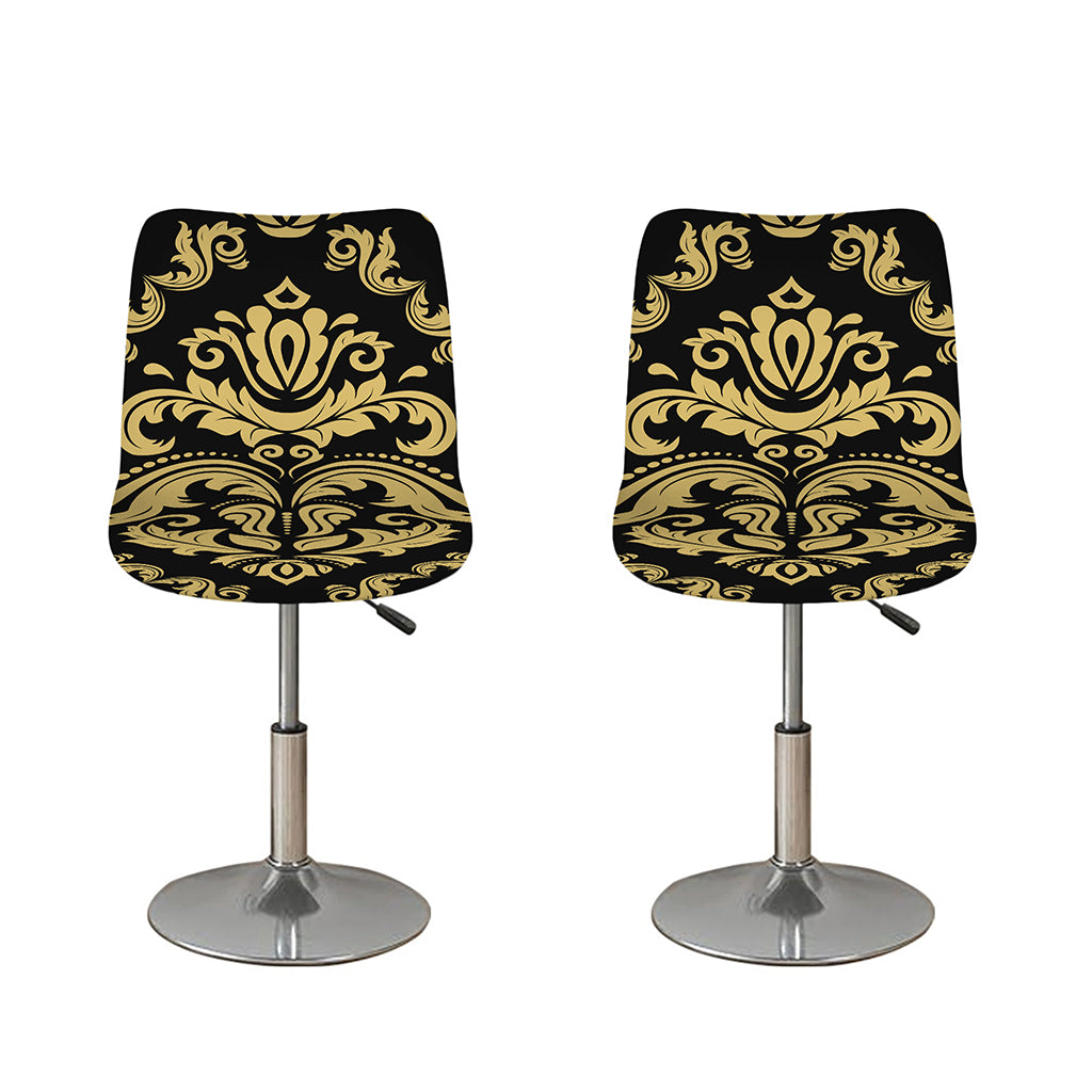 Black And Beige Damask Pattern Print Bar Stool Covers