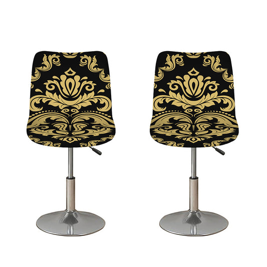 Black And Beige Damask Pattern Print Bar Stool Covers