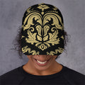 Black And Beige Damask Pattern Print Baseball Cap