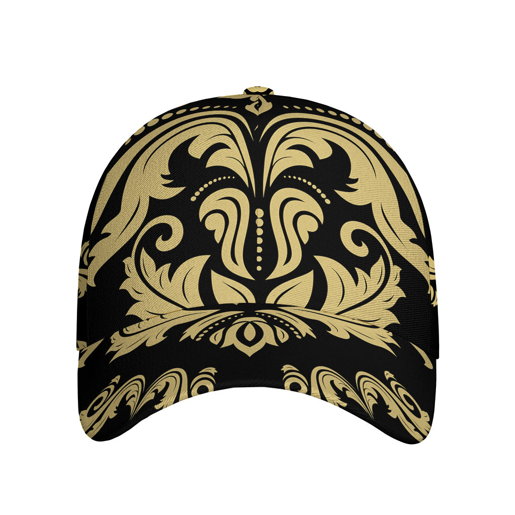 Black And Beige Damask Pattern Print Baseball Cap