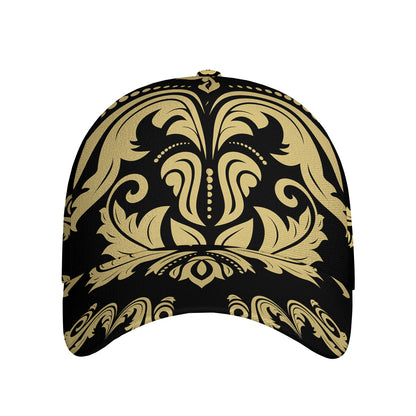 Black And Beige Damask Pattern Print Baseball Cap