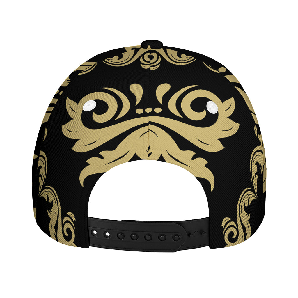 Black And Beige Damask Pattern Print Baseball Cap