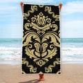 Black And Beige Damask Pattern Print Beach Towel