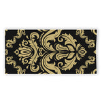 Black And Beige Damask Pattern Print Beach Towel