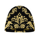 Black And Beige Damask Pattern Print Beanie