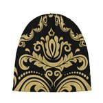 Black And Beige Damask Pattern Print Beanie