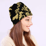 Black And Beige Damask Pattern Print Beanie