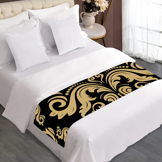 Black And Beige Damask Pattern Print Bed Runner