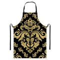 Black And Beige Damask Pattern Print Bib Apron With Pocket