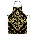 Black And Beige Damask Pattern Print Bib Apron With Pocket