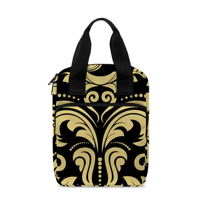 Black And Beige Damask Pattern Print Bible Tote Bag