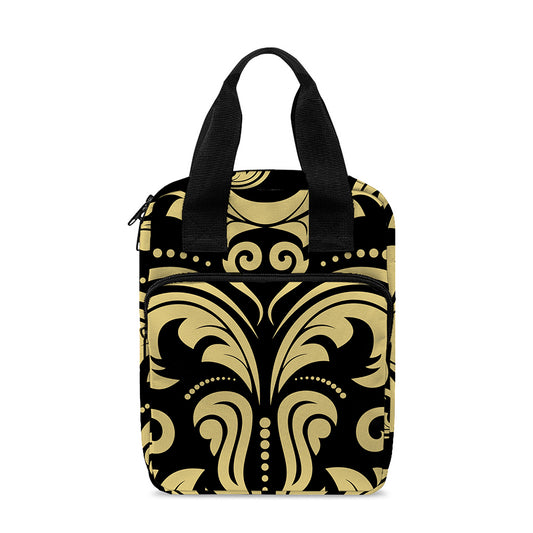 Black And Beige Damask Pattern Print Bible Tote Bag