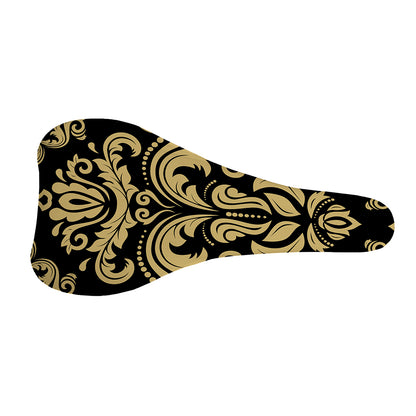 Black And Beige Damask Pattern Print Bicycle Seat Cover