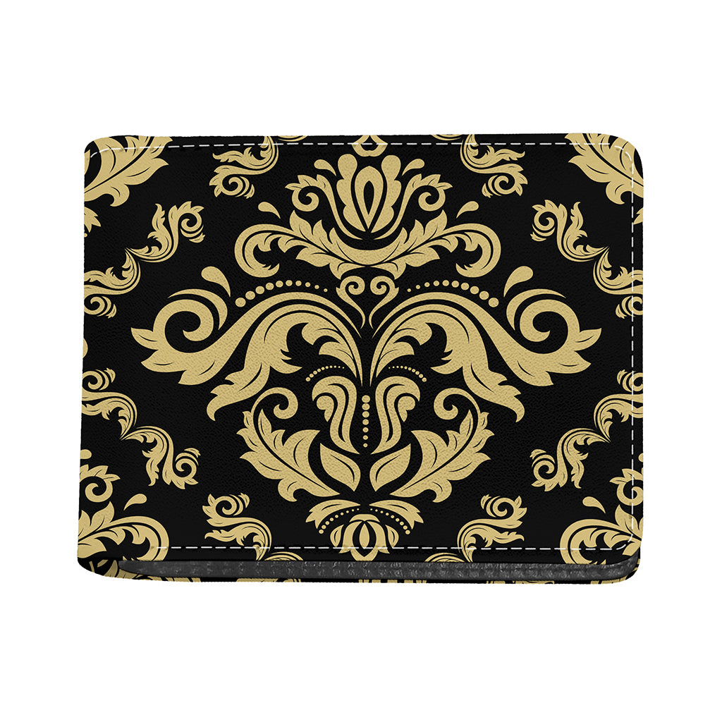 Black And Beige Damask Pattern Print Bifold Wallet