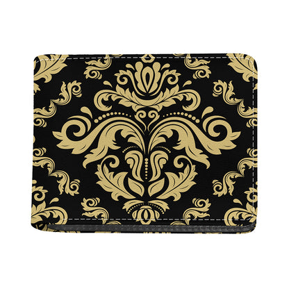 Black And Beige Damask Pattern Print Bifold Wallet