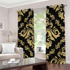 Black And Beige Damask Pattern Print Blackout Grommet Curtains