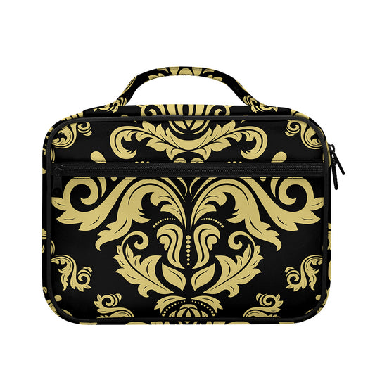 Black And Beige Damask Pattern Print Briefcase Bible Bag