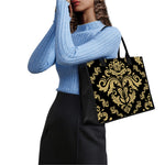 Black And Beige Damask Pattern Print Canvas Tote Bag