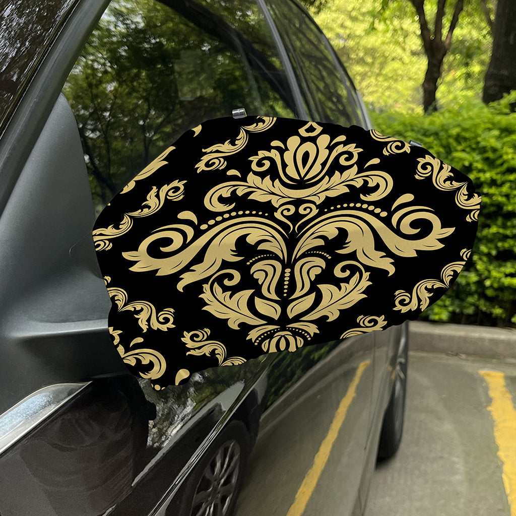 Black And Beige Damask Pattern Print Car Side Mirror Covers