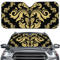Black And Beige Damask Pattern Print Car Windshield Sun Shade