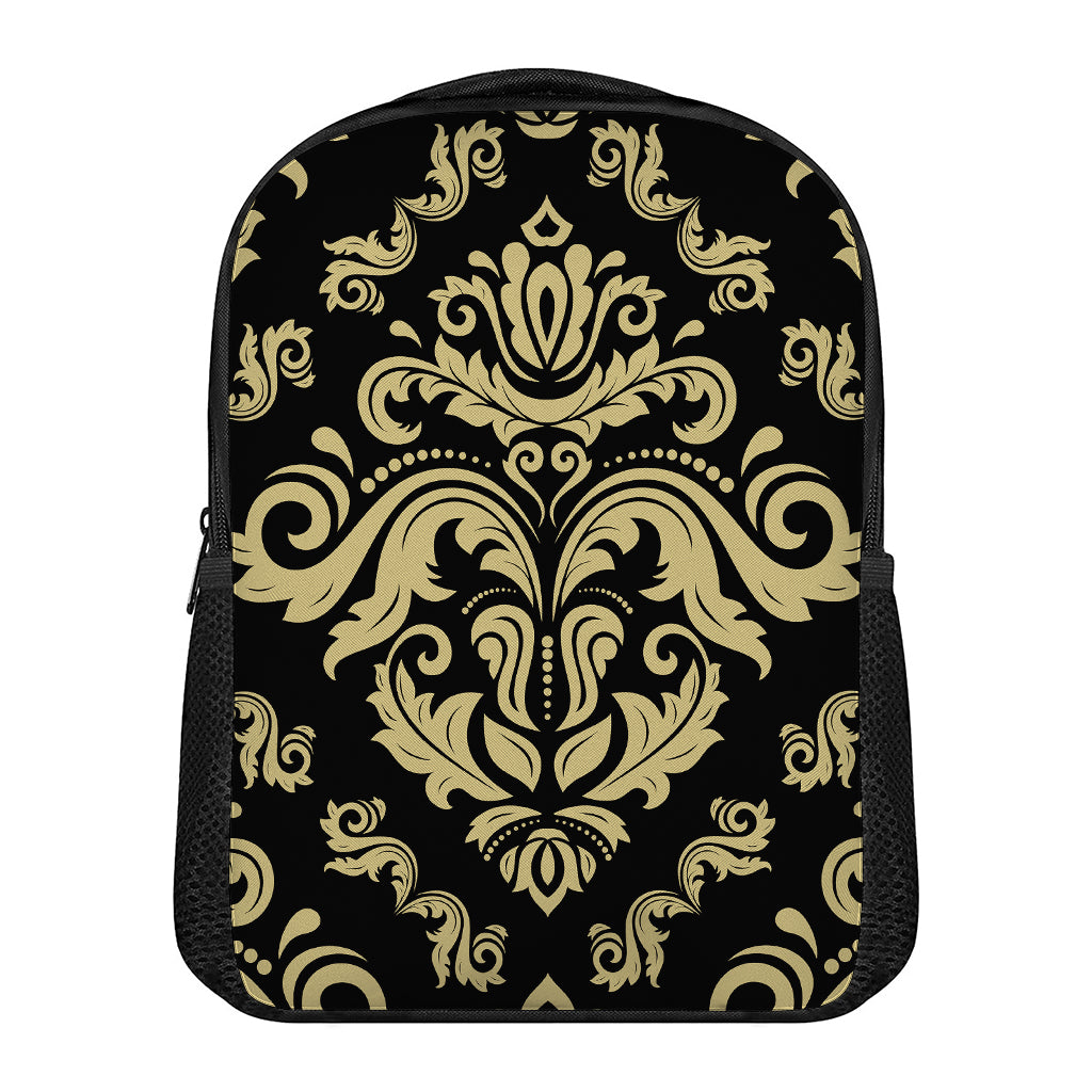 Black And Beige Damask Pattern Print Casual Backpack