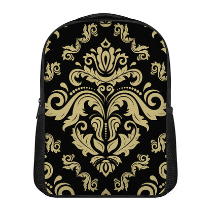 Black And Beige Damask Pattern Print Casual Backpack