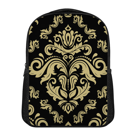 Black And Beige Damask Pattern Print Casual Backpack