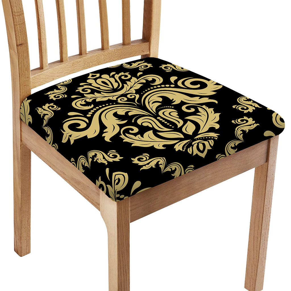 Black And Beige Damask Pattern Print Chair Cushion Cover