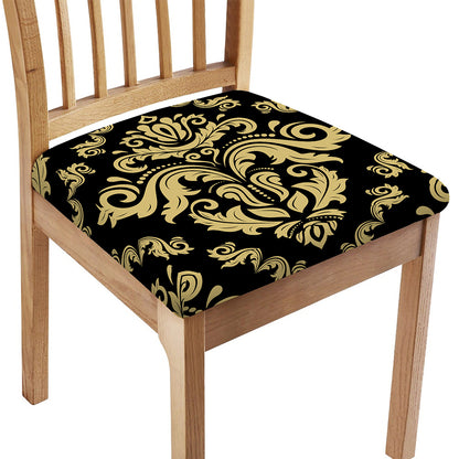 Black And Beige Damask Pattern Print Chair Cushion Cover