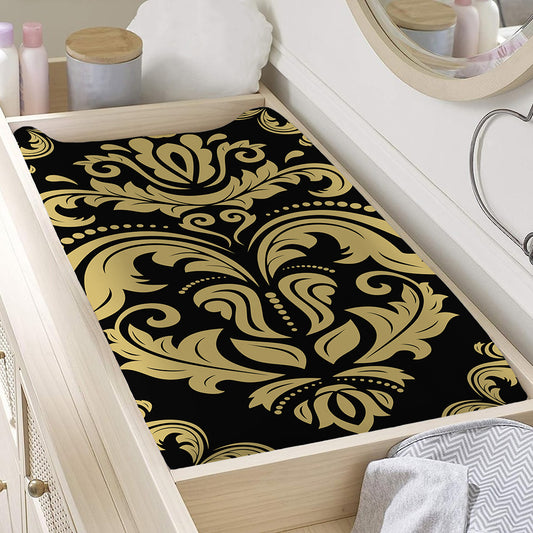 Black And Beige Damask Pattern Print Changing Pad Cover