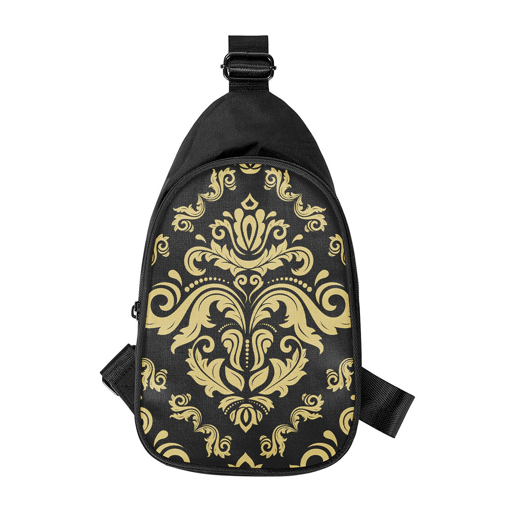 Black And Beige Damask Pattern Print Chest Bag