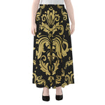 Black And Beige Damask Pattern Print Chiffon Maxi Skirt