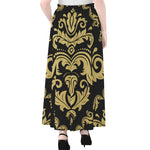 Black And Beige Damask Pattern Print Chiffon Maxi Skirt