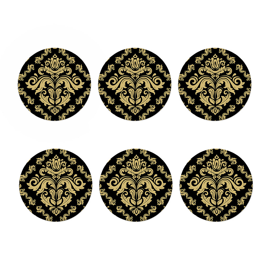 Black And Beige Damask Pattern Print Coaster Set