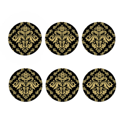 Black And Beige Damask Pattern Print Coaster Set