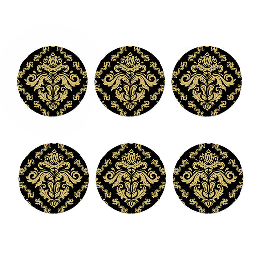 Black And Beige Damask Pattern Print Coaster Set