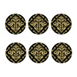 Black And Beige Damask Pattern Print Coaster Set