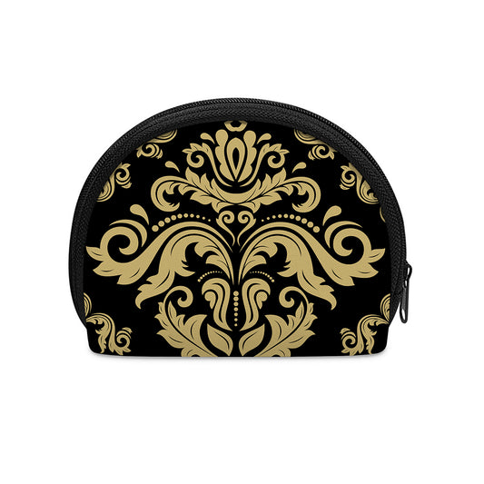 Black And Beige Damask Pattern Print Coin Purse