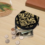 Black And Beige Damask Pattern Print Coin Purse