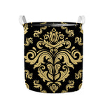 Black And Beige Damask Pattern Print Collapsible Laundry Basket