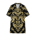 Black And Beige Damask Pattern Print Cotton Hawaiian Shirt