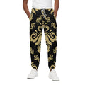 Black And Beige Damask Pattern Print Cotton Sweatpants