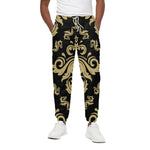 Black And Beige Damask Pattern Print Cotton Pants