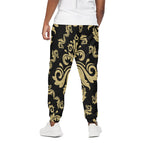 Black And Beige Damask Pattern Print Cotton Pants